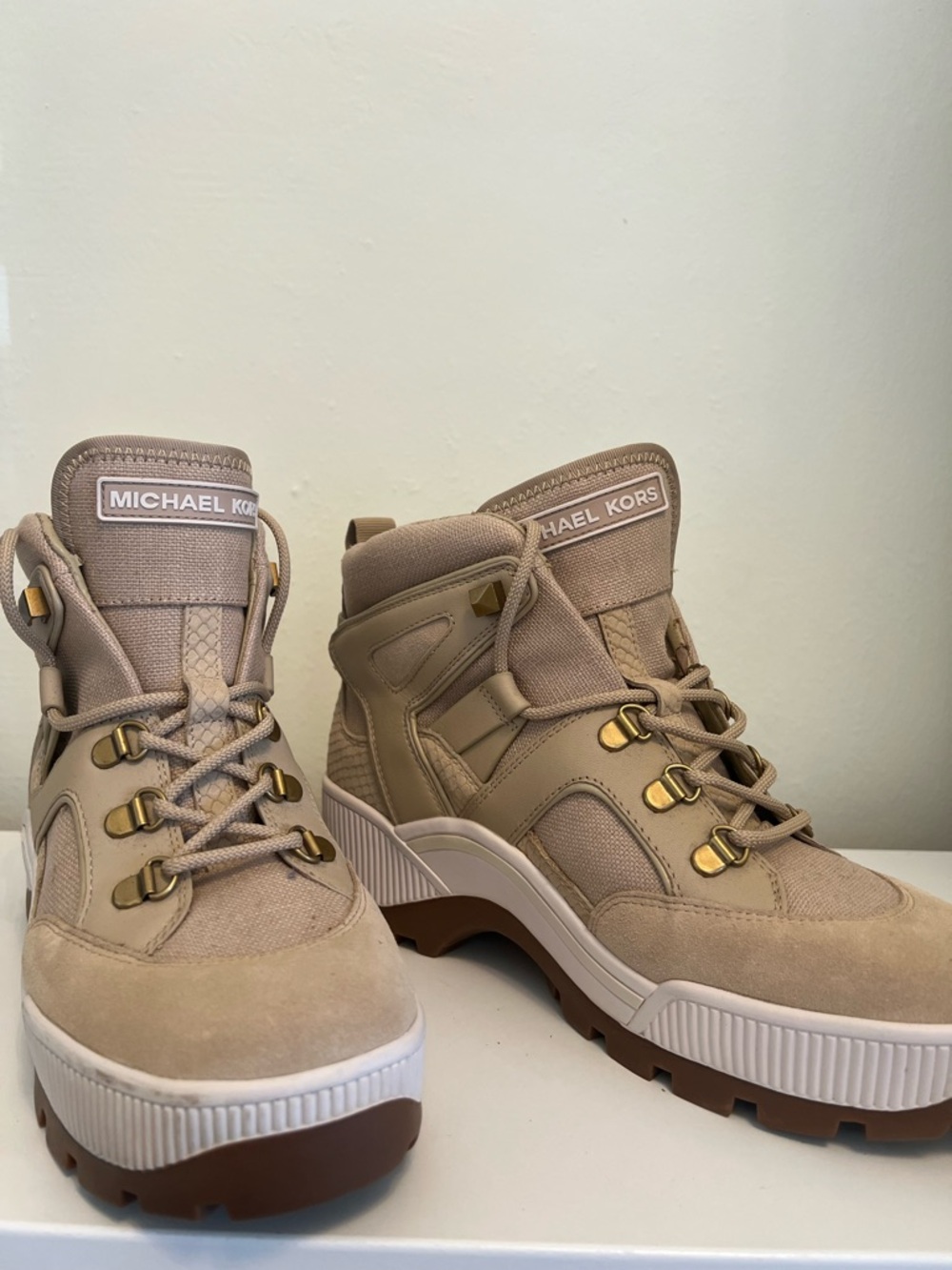 Michael Kors Beige/Tan Combat Moto Boots - Picture 3 of 8